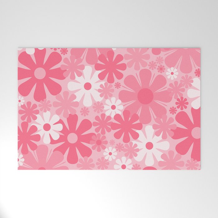 Retro 60s 70s Aesthetic Floral Pattern in Candy Pink Welcome Mat Gallery Image 1