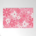 Retro 60s 70s Aesthetic Floral Pattern in Candy Pink Welcome Mat Gallery Image 1