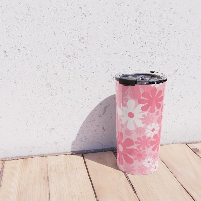 Retro 60s 70s Aesthetic Floral Pattern in Candy Pink Travel Mug Gallery Image 4