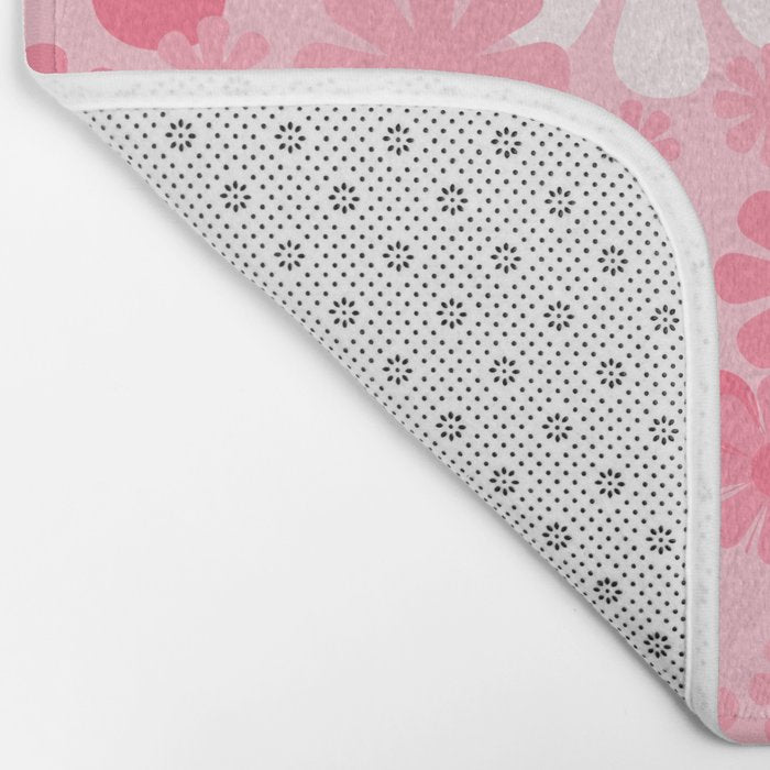 Retro 60s 70s Aesthetic Floral Pattern in Candy Pink Bath Mat Gallery Image 2