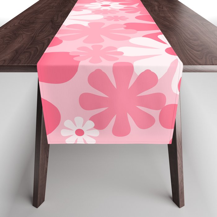 Retro 60s 70s Aesthetic Floral Pattern in Candy Pink Table Runner Gallery Image 1