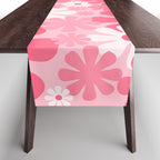 Retro 60s 70s Aesthetic Floral Pattern in Candy Pink Table Runner Gallery Image 1