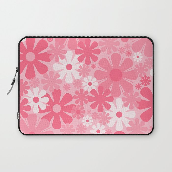 Retro 60s 70s Aesthetic Floral Pattern in Candy Pink Laptop Sleeve Gallery Image 1