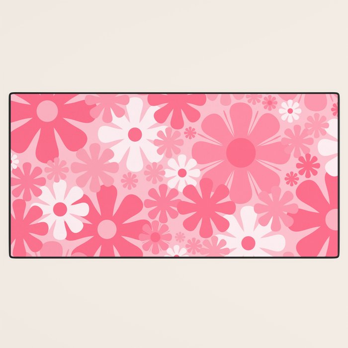 Retro 60s 70s Aesthetic Floral Pattern in Candy Pink Desk Mat Gallery Image 3