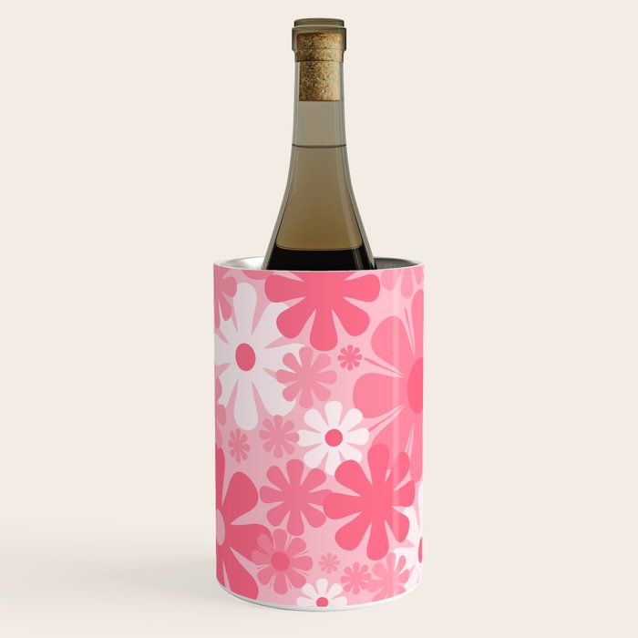 Retro 60s 70s Aesthetic Floral Pattern in Candy Pink Wine Chiller Gallery Image 1