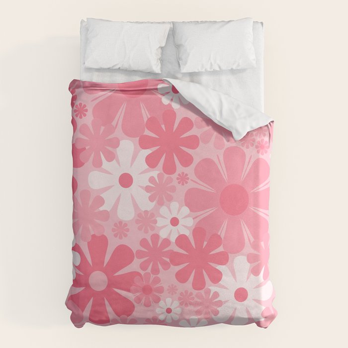 Retro 60s 70s Aesthetic Floral Pattern in Candy Pink Duvet Cover Gallery Image 6