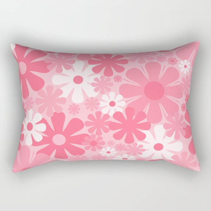 Retro 60s 70s Aesthetic Floral Pattern in Candy Pink Rectangular Pillow Gallery Image 1