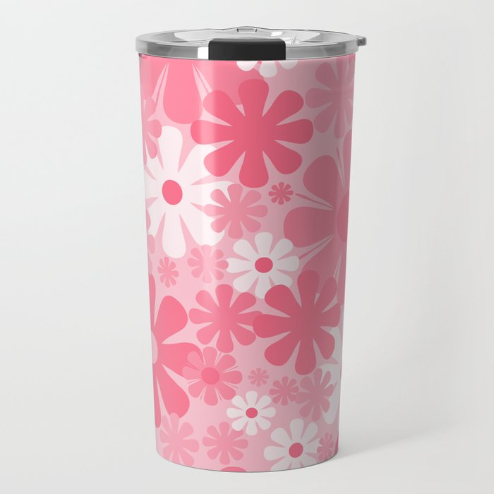 Retro 60s 70s Aesthetic Floral Pattern in Candy Pink Travel Mug Gallery Image 1