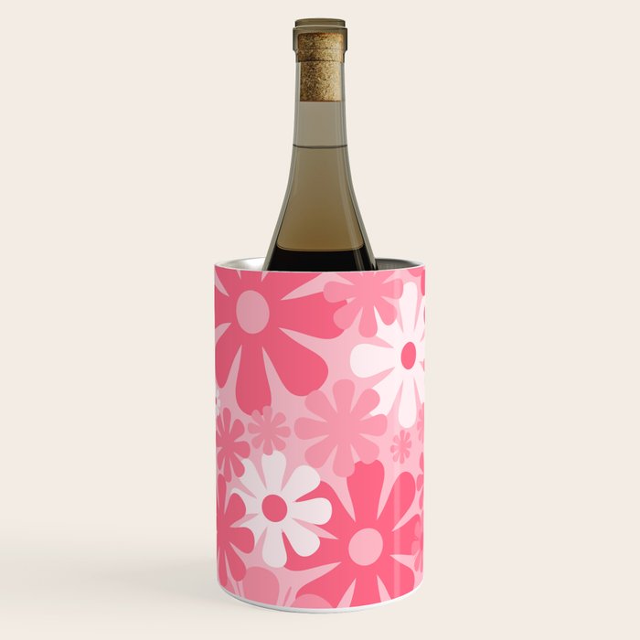 Retro 60s 70s Aesthetic Floral Pattern in Candy Pink Wine Chiller Gallery Image 2