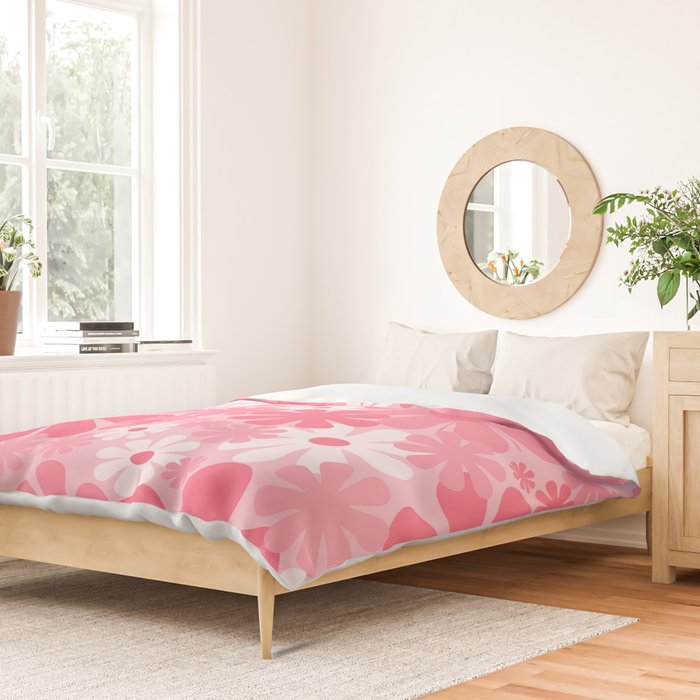 Retro 60s 70s Aesthetic Floral Pattern in Candy Pink Duvet Cover Gallery Image 2
