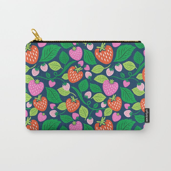 Strawberry Fields - Pink and Blue Carry All Pouch Gallery Image 1