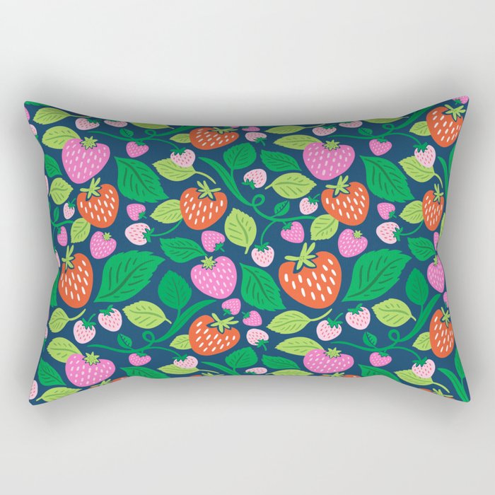 Strawberry Fields - Pink and Blue Rectangular Pillow Gallery Image 2