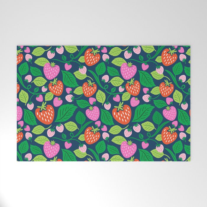 Strawberry Fields - Pink and Blue Welcome Mat Gallery Image 1