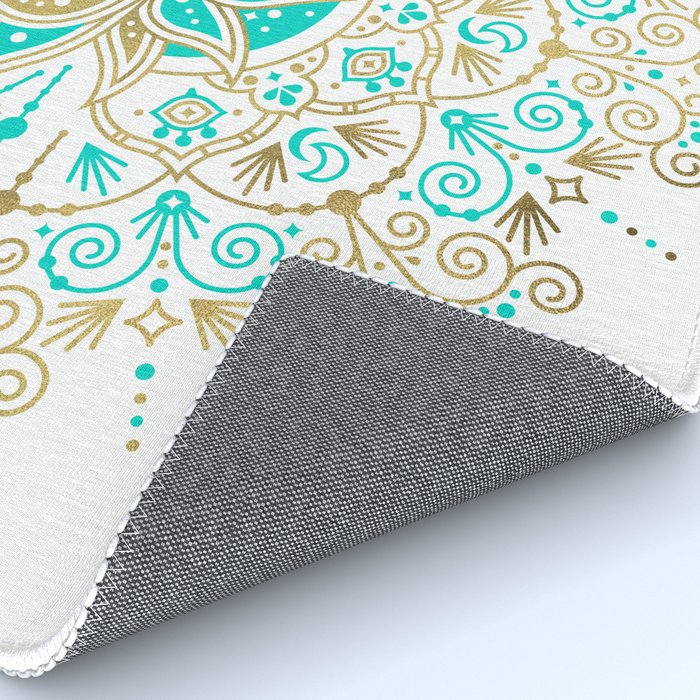 Sacred Lotus Mandala - Turquoise & Gold Palette Rug Gallery Image 4