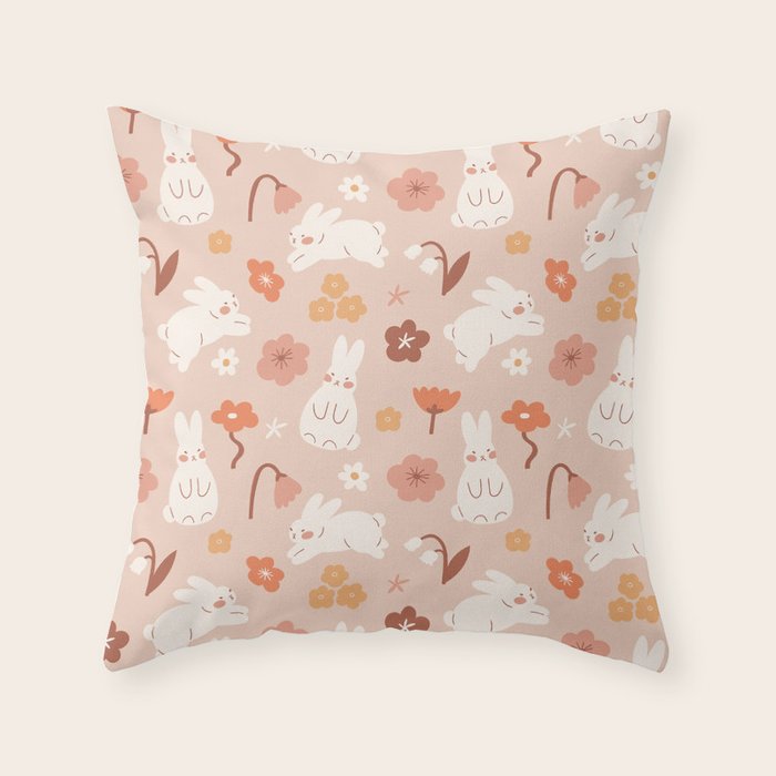Cute bunny illustration Throw Pillow Gallery Image 6