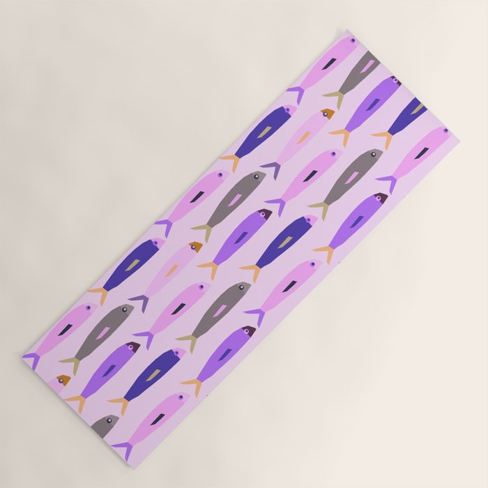 Sardines in pink and lavender Yoga Mat Gallery Image 1
