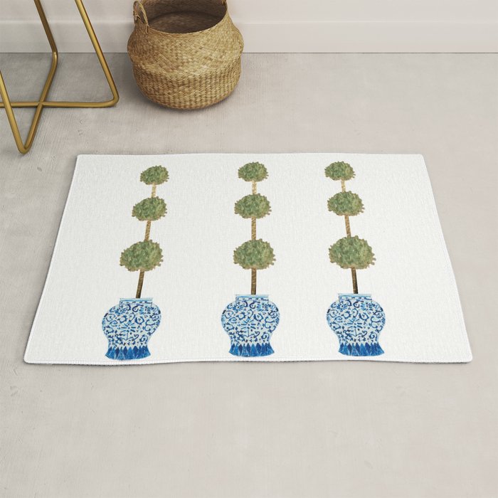 Three Hand Painted Topiary Topiaries  Rug Gallery Image 1