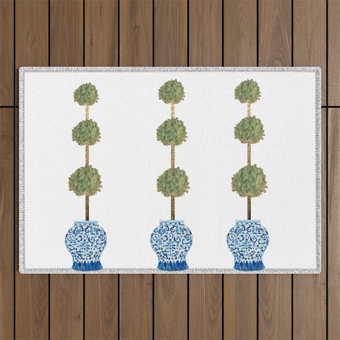 Three Hand Painted Topiary Topiaries  Outdoor Rug Gallery Image 1