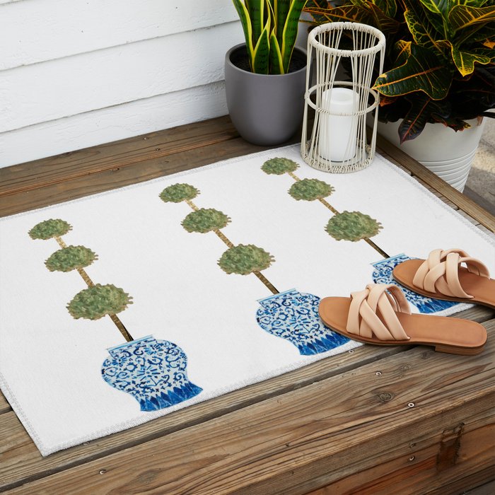 Three Hand Painted Topiary Topiaries  Outdoor Rug Gallery Image 2
