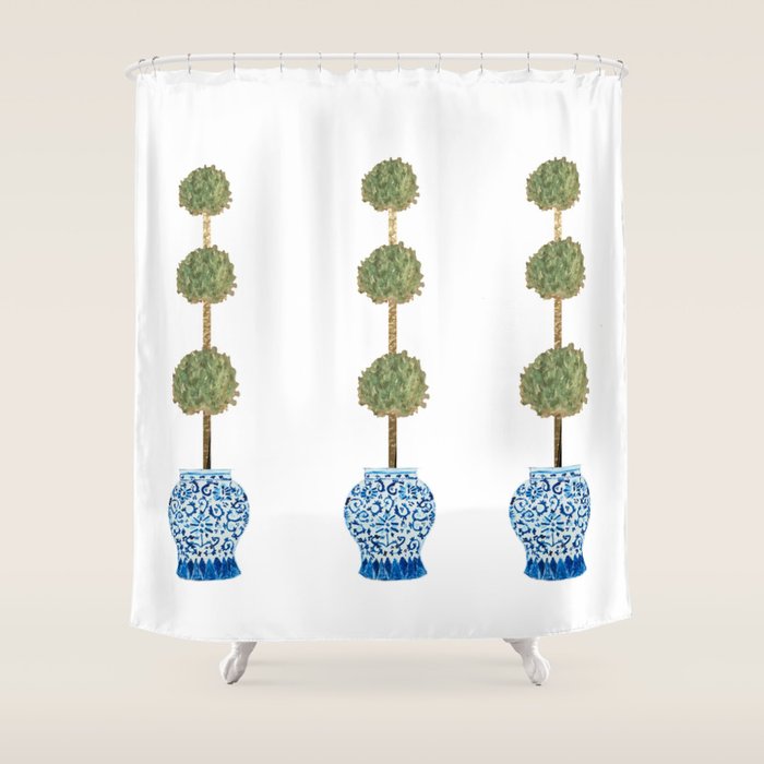 Three Hand Painted Topiary Topiaries  Shower Curtain Gallery Image 1