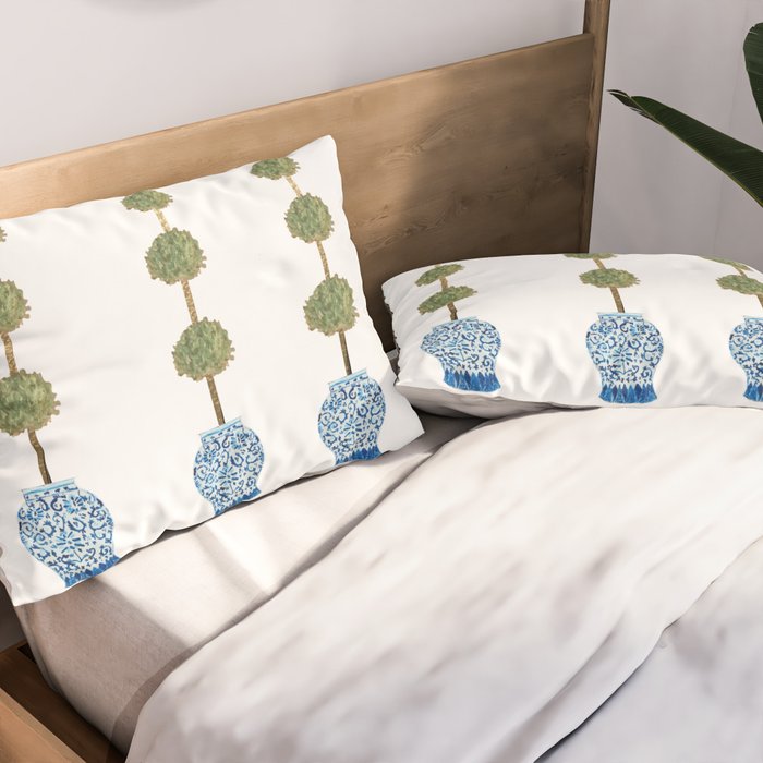 Three Hand Painted Topiary Topiaries  Pillow Sham Gallery Image 2