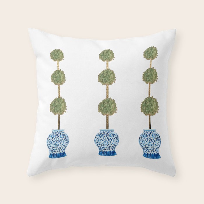 Three Hand Painted Topiary Topiaries  Throw Pillow Gallery Image 6