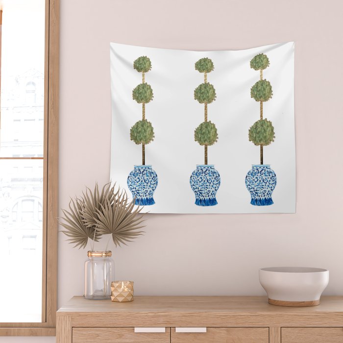 Three Hand Painted Topiary Topiaries  Wall Tapestry Gallery Image 2