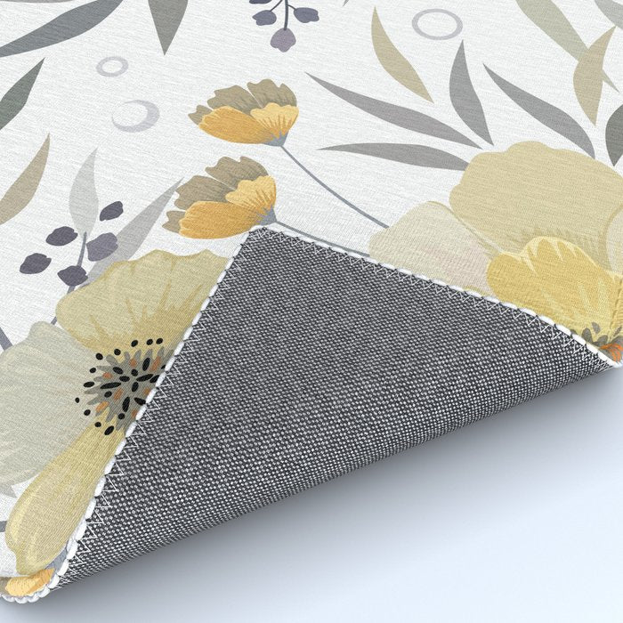 Modern, Floral Prints, Yellow, Gray and White Rug Gallery Image 4
