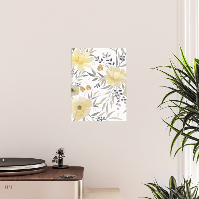 Modern, Floral Prints, Yellow, Gray and White Poster Gallery Image 2