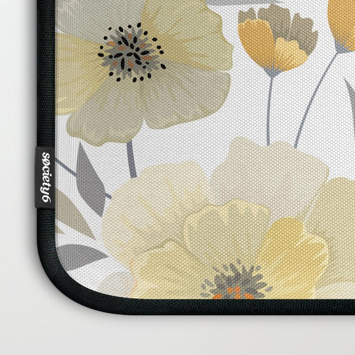 Modern, Floral Prints, Yellow, Gray and White Laptop Sleeve Gallery Image 3