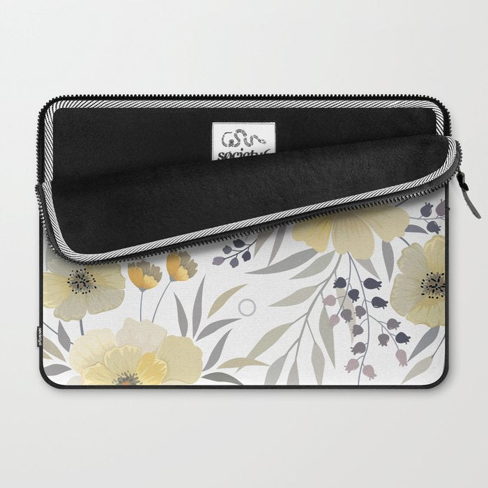 Modern, Floral Prints, Yellow, Gray and White Laptop Sleeve Gallery Image 2
