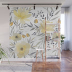 Modern, Floral Prints, Yellow, Gray and White Wall Mural Gallery Image 1