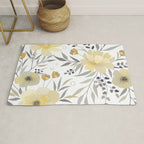 Modern, Floral Prints, Yellow, Gray and White Rug Gallery Image 1