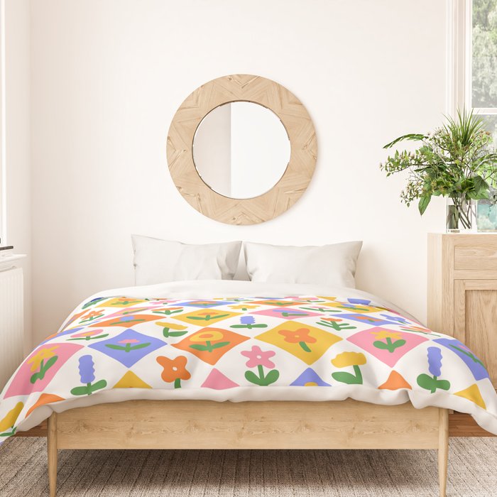 Retro colorful geometric flower art pattern Duvet Cover Gallery Image 3