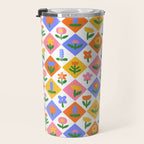 Retro colorful geometric flower art pattern Travel Mug Gallery Image 3
