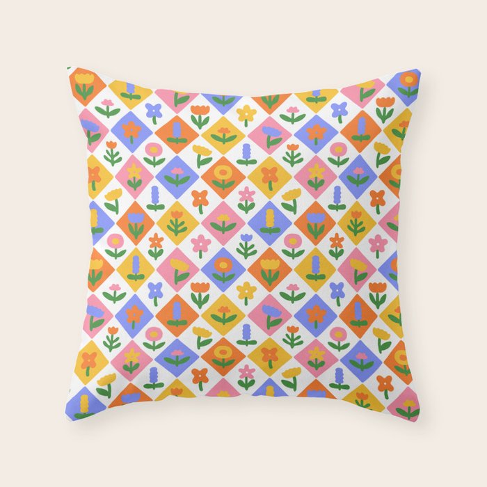 Retro colorful geometric flower art pattern Throw Pillow Gallery Image 6