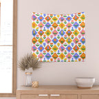Retro colorful geometric flower art pattern Wall Tapestry Gallery Image 2