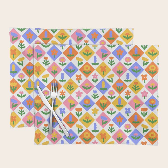 Retro colorful geometric flower art pattern Placemat Gallery Image 1
