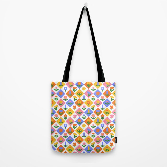 Retro colorful geometric flower art pattern Tote Bag Gallery Image 2