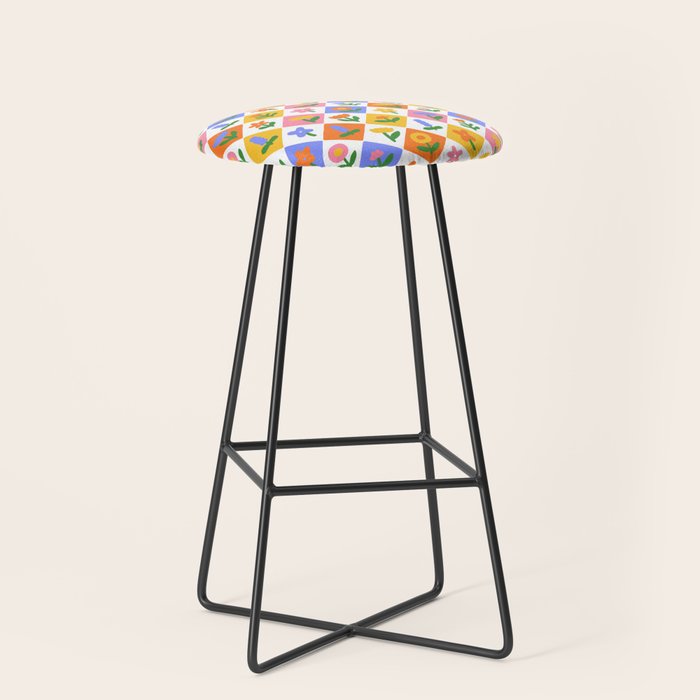 Retro colorful geometric flower art pattern Stool Gallery Image 1