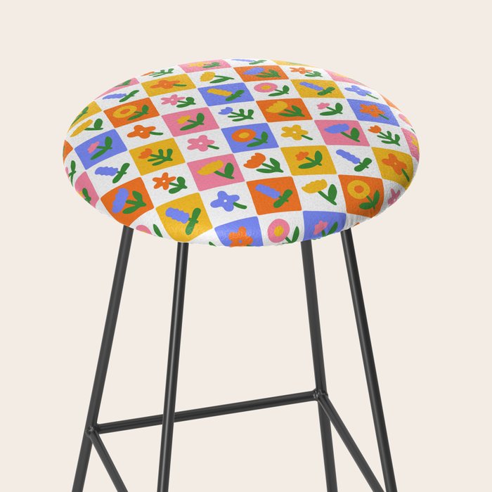 Retro colorful geometric flower art pattern Stool Gallery Image 2
