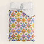 Retro colorful geometric flower art pattern Comforter Gallery Image 6