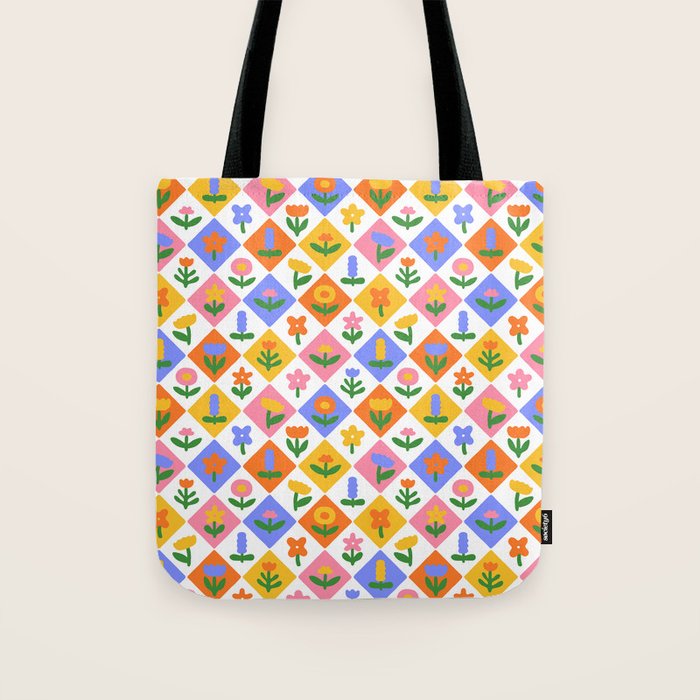 Retro colorful geometric flower art pattern Tote Bag Gallery Image 1