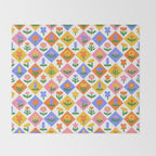 Retro colorful geometric flower art pattern Throw Blanket Gallery Image 2