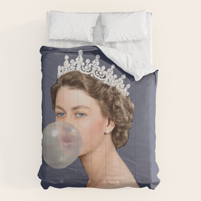 Queen Elizabeth in blue satin blowing a bubble gum Comforter Gallery Image 6