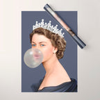 Queen Elizabeth in blue satin blowing a bubble gum Wrapping Paper Gallery Image 1