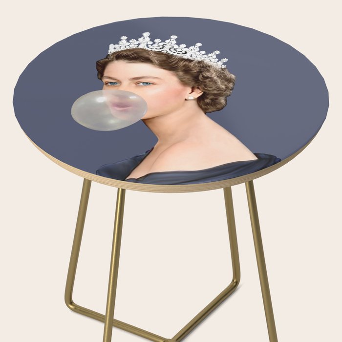 Queen Elizabeth in blue satin blowing a bubble gum Side Table Gallery Image 2