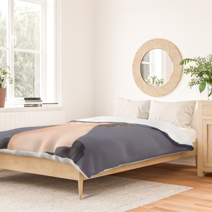 Queen Elizabeth in blue satin blowing a bubble gum Duvet Cover Gallery Image 2