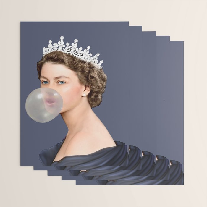 Queen Elizabeth in blue satin blowing a bubble gum Wrapping Paper Gallery Image 3