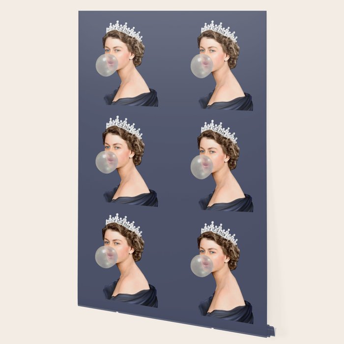 Queen Elizabeth in blue satin blowing a bubble gum Wallpaper Gallery Image 2